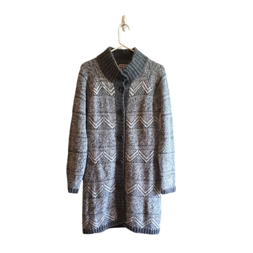 Maryline Italian Wool Blend Knit Mock Neck Duster Cardigan Sz S